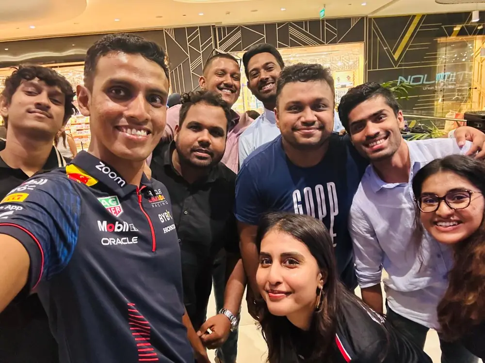 Members taking a group selfie at the Introduction to F1 session
