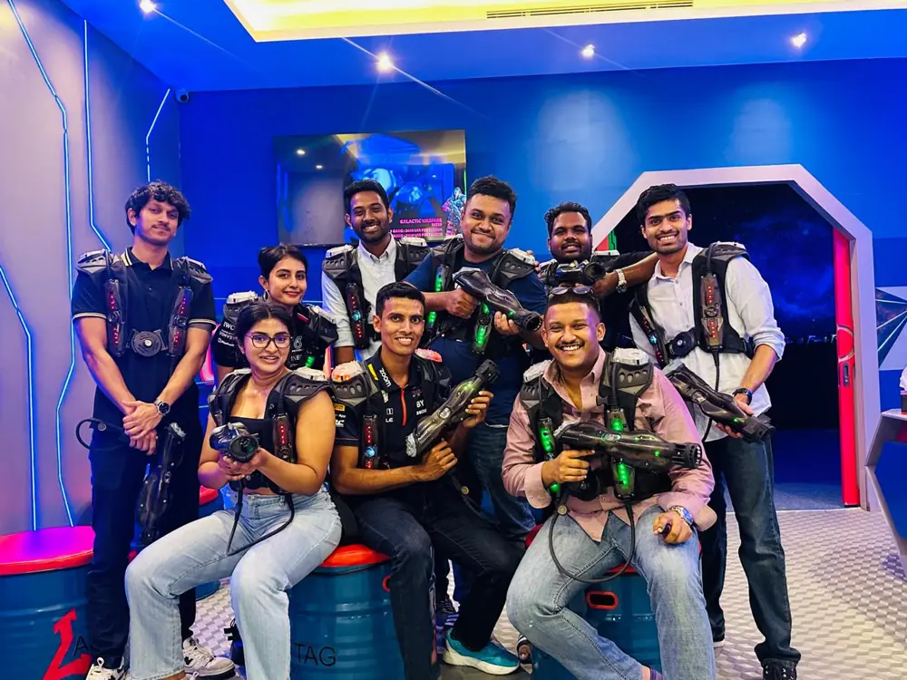 Members in laser tag gear